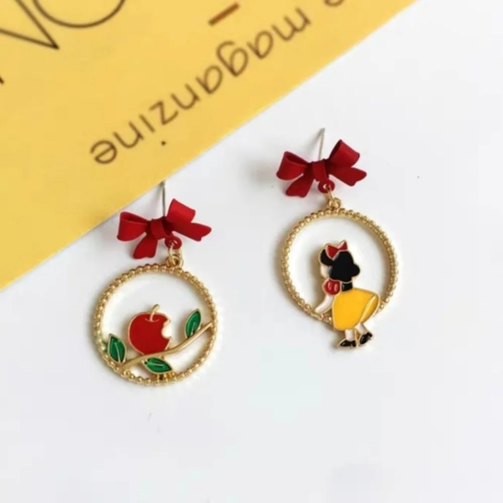 Snow White Inspired Earrings Cute Fairytale Apple Bow Earrings